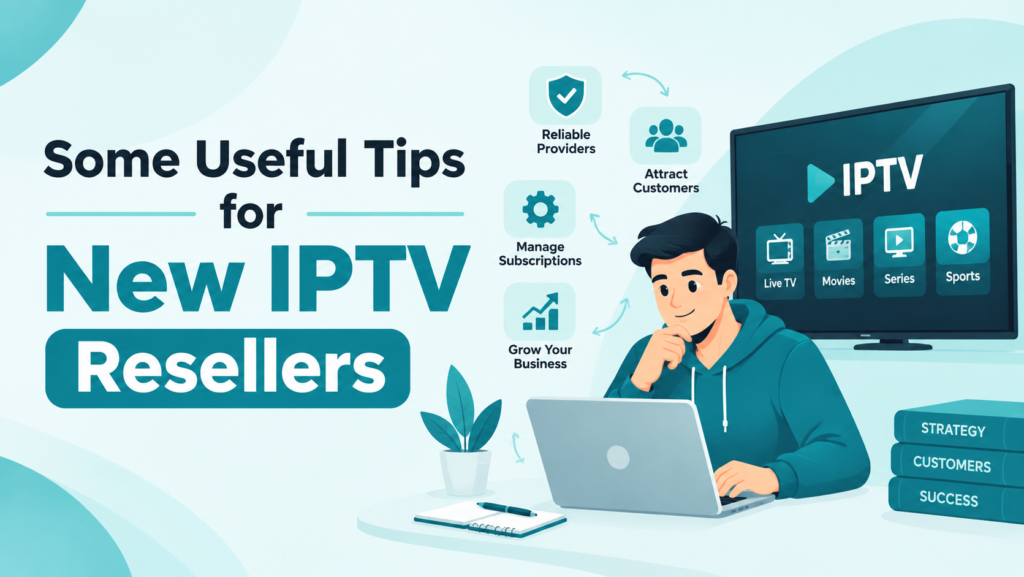 IPTV reseller tips for new resellers with business strategy and customer management illustration